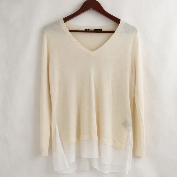 Lauren Ralph Lauren Sweaters - Lauren Ralph Lauren Sweater Women PS Cream Silk Blend Layered Preppy Minimalist